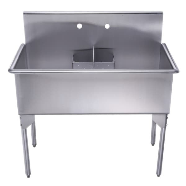 Whitehaus Brushed SS Dbl Bowl Commerical Freestanding Utility Sink, Brushed SS WHLSDB4020-NP - main